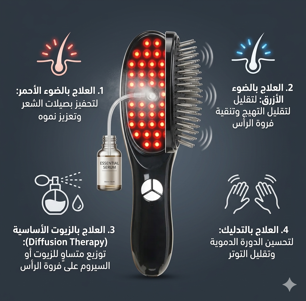 فرشاة ومشط الليزر المتكاملين، وابدئي رحلتكِ نحو شعر أكثر كثافة، قوة، ونضارة